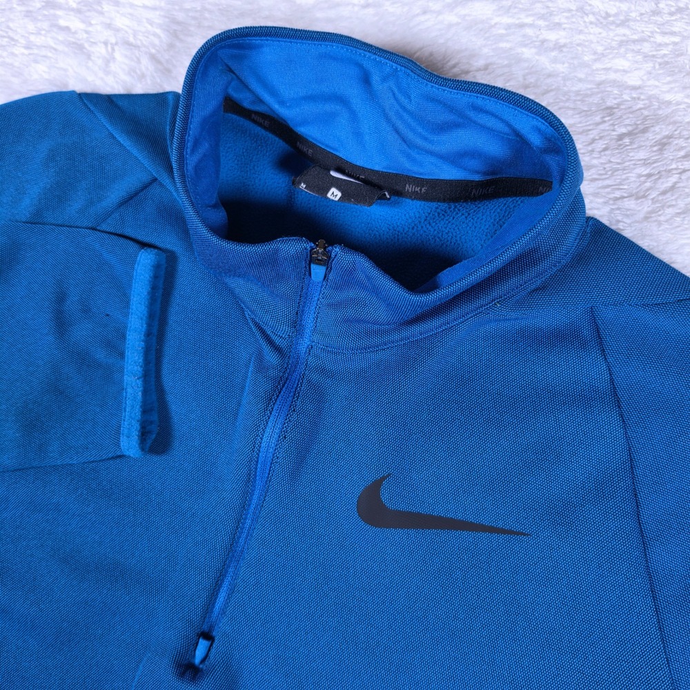 Nike 1/4 Zip Pullover Men M Blue L/S Swoosh CJ7661-484 Active wear flaw